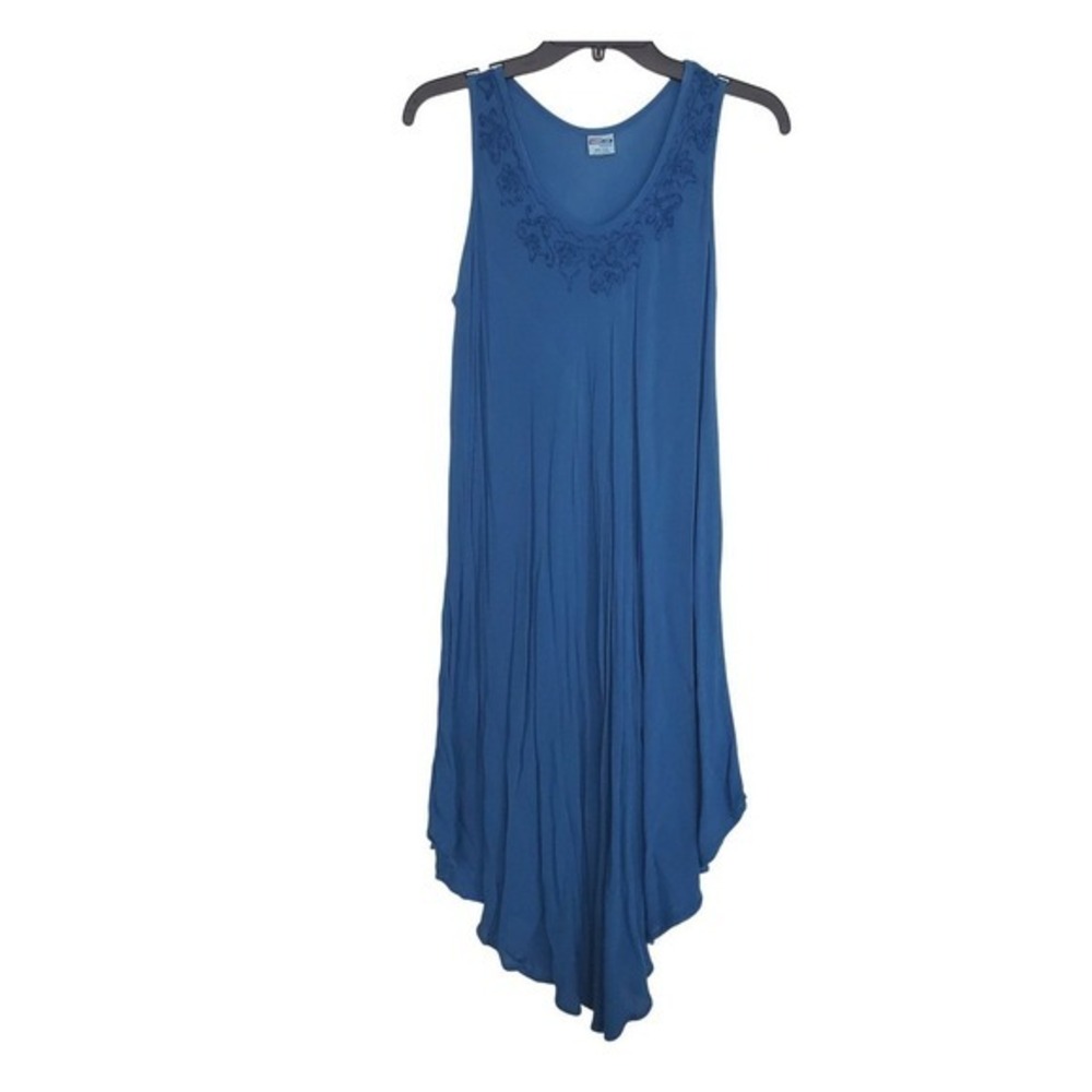 Shoreline Blue Embroidered Sleeveless Maxi Swim Cover Dress One Size Fits Most